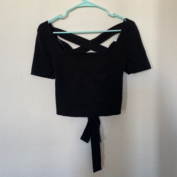 Sexy Cropped back-tie short sleeve square neck sweater size M - Picture 1 of 5